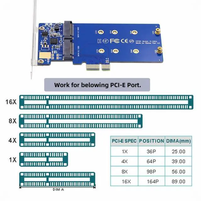 Alt view image 6 of 7 - CY Dual SATA NGFF Key B+M SSD to PCI-E 1x Motherboard Desktop Adapter Converter SSD Card JMB582 2280
