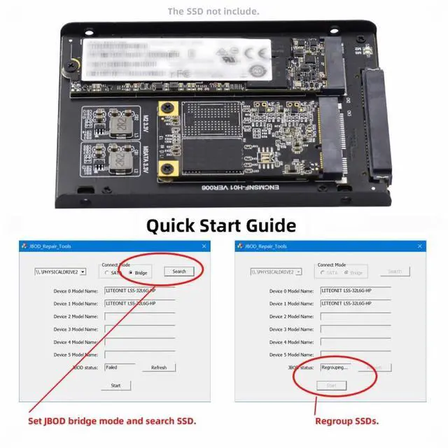 Alt view image 5 of 7 - CY Dual MSATA NGFF B+M SSD Card JBOD Raid0 Span Bridge to 2.5inch SATA Combo HDD Disk Drive Enclosure