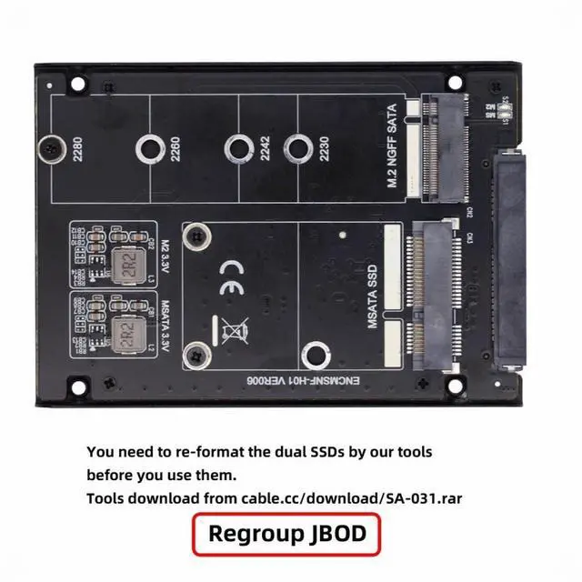 Alt view image 6 of 7 - CY Dual MSATA NGFF B+M SSD Card JBOD Raid0 Span Bridge to 2.5inch SATA Combo HDD Disk Drive Enclosure