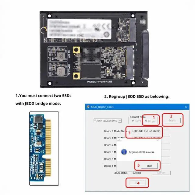 Alt view image 7 of 7 - CY Dual MSATA NGFF B+M SSD Card JBOD Raid0 Span Bridge to 2.5inch SATA Combo HDD Disk Drive Enclosure