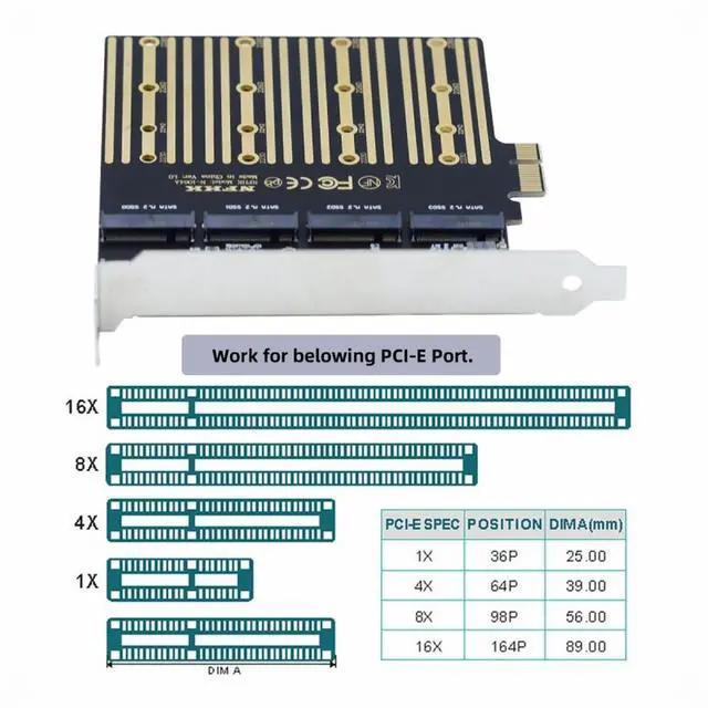 Alt view image 5 of 7 - CY Four SATA NGFF Key B+M SSD to PCI-E 1x Mainboard Desktop Adapter Converter SSD Card ASM1064 2280