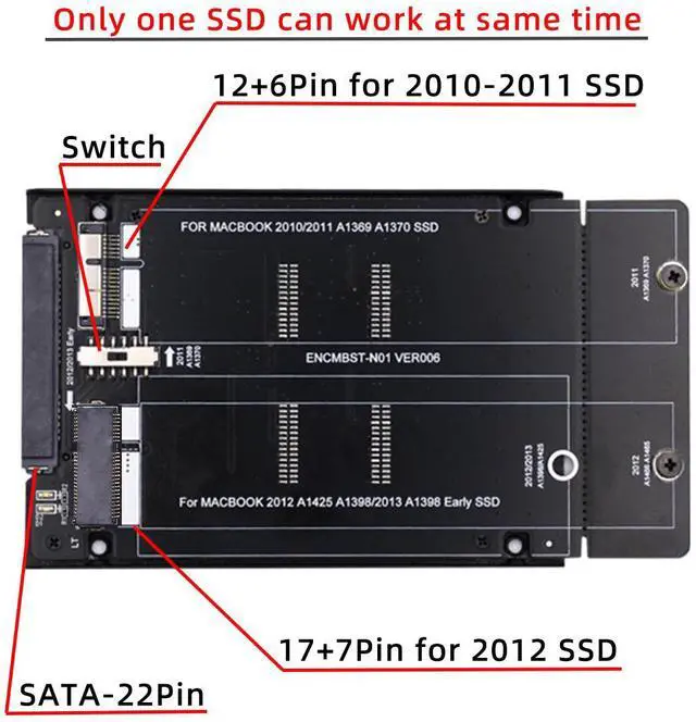 Alt view image 3 of 7 - CY 2.5inch SATA 22Pin to 2010 2011 2012 Mac Air Pro Retina SSD 12+6Pin 17+7Pin A1425 A1398 MC975 MC976 Case Enclosure