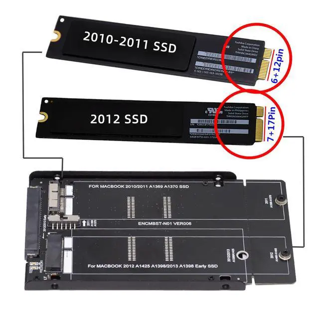 Alt view image 5 of 7 - CY 2.5inch SATA 22Pin to 2010 2011 2012 Mac Air Pro Retina SSD 12+6Pin 17+7Pin A1425 A1398 MC975 MC976 Case Enclosure