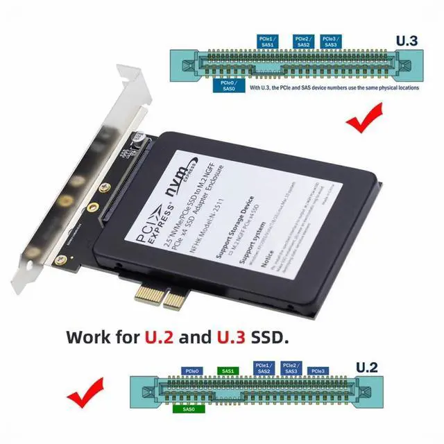 Alt view image 2 of 7 - CY PCI-E 4.0 x1 Lane PCI Express Host to U.3 U3 Kit SFF-8639 SSD Adapter for Motherboard Compatible with PM1735 NVMe PCIe SSD