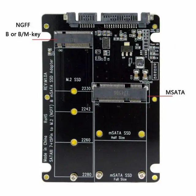 Alt view image 3 of 7 - CY 2 in 1 Combo M.2 NGFF B-key mSATA SSD to SATA 3.0 Adapter Converter Case Enclosure