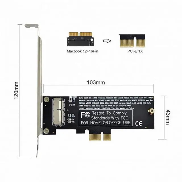 Alt view image 6 of 7 - CY PCI Express PCI-E 1X to 12+16Pin 2013-2017 Mac Pro Air SSD Convert Card for A1493 A1502 A1465 A1466