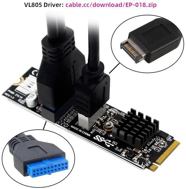 Alt view image 5 of 7 - CY 5Gbps Type-E USB 3.1 Front Panel Socket IDC & USB3.0 20Pin to NVME NGFF M-Key Express Card Adapter for Motherboard