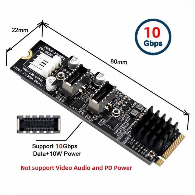 Alt view image 7 of 7 - CY 10Gbps Dual Type-E USB 3.1 Front Panel Socket to NVME NGFF M-Key Express Card Adapter ASM3142 for Motherboard