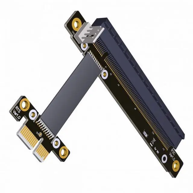 Alt view image 6 of 6 - CY PCI-E Gen3.0 1x To 16x Riser Cable 30cm PCI-Express PCI-E X16 Extender Right Angled Elbow Design