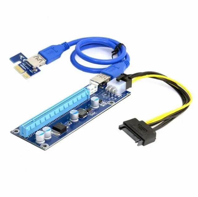 Alt view image 2 of 7 - CY PCI-E 1x to 16x Mining Machine Enhanced Extender Riser Adapter with USB 3.0 6Pin Power Cable