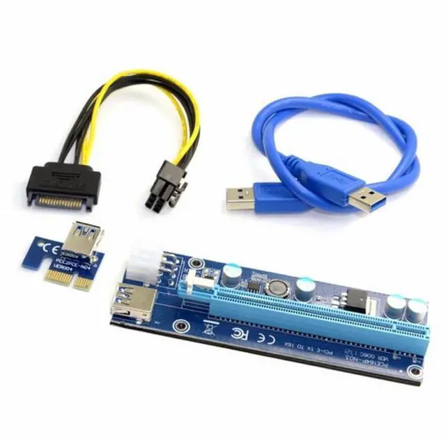 Alt view image 7 of 7 - CY PCI-E 1x to 16x Mining Machine Enhanced Extender Riser Adapter with USB 3.0 6Pin Power Cable