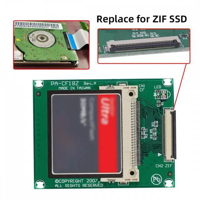 Alt view image 7 of 7 - CY 1.8" Compact Flash CF Memory Card to CE Ipod ZIF SSD HDD Adapter with 2 Cables