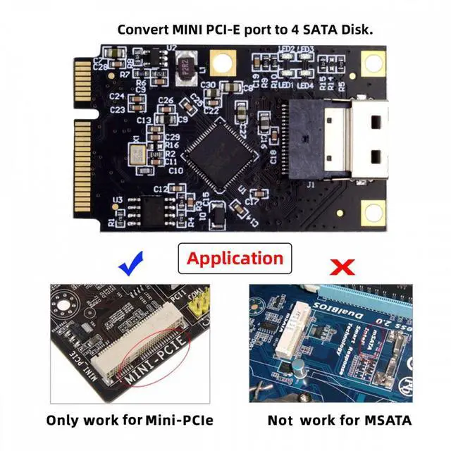 Alt view image 5 of 7 - CY Mini PCI-E PCI Express to Slimline SFF-8654 SATA 3.0 Four Ports Adapter Converter 6Gbps Disk Extension Card for SSD