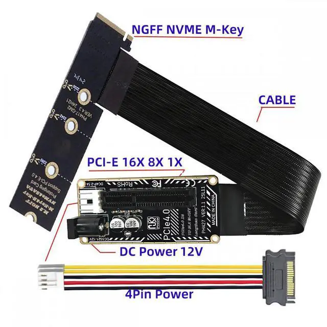 Alt view image 2 of 7 - CY M.2 NGFF NVMe M-Key Right Angled Type 90 Degree to PCI-E X1 X4 X8 X16 Cable Graphics Card Extension Adapter PCI-Express for M2 2260 2280