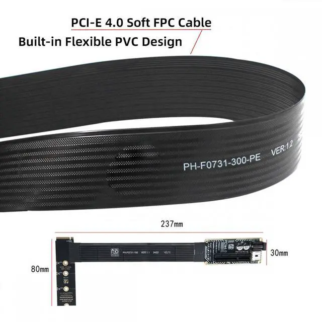Alt view image 7 of 7 - CY M.2 NGFF NVMe M-Key Right Angled Type 90 Degree to PCI-E X1 X4 X8 X16 Cable Graphics Card Extension Adapter PCI-Express for M2 2260 2280