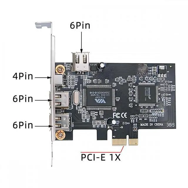 Alt view image 2 of 7 - CY PCI-E 1X 4X 16X to Firewire 400 Capture Card IEEE 1394a PCI Express 4 Ports Card 6Pin and 4Pin IEEE-1394 400Mbps Adapter for Windows Mac Os Linux