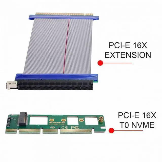 Alt view image 4 of 7 - CY NGFF M-key NVME AHCI SSD to PCI-E 3.0 16x x16 Vertical Adapter with Cable Male to Female Extension