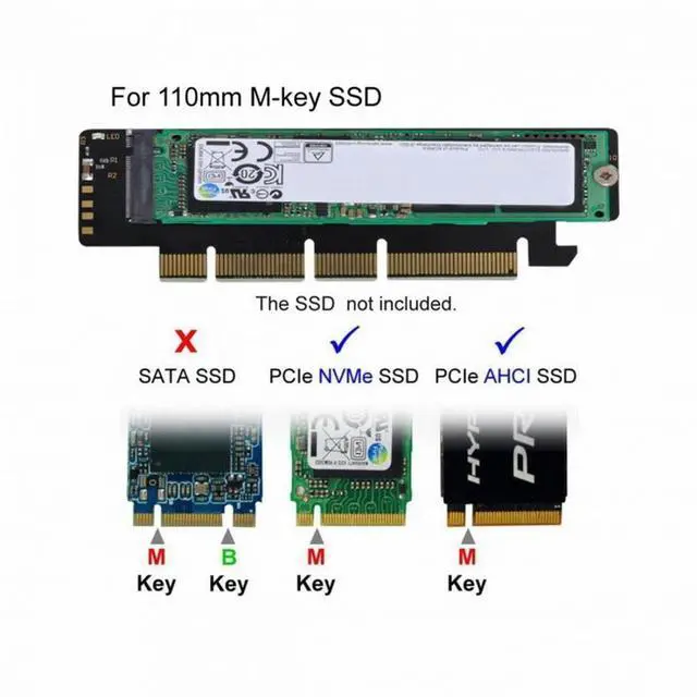 Alt view image 5 of 6 - CY NGFF M.2 M-key NVME AHCI SSD to PCI-E 3.0 16x 4x Adapter for 110mm 80mm SSD