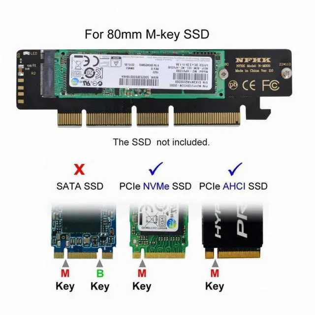 Alt view image 4 of 6 - CY NGFF M.2 M-key NVME AHCI SSD to PCI-E 3.0 16x 4x Adapter for 110mm 80mm SSD