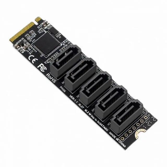 Alt view image 2 of 7 - CY NGFF NVME M-Key PCI Express to SATA 3.0 6Gbps 5 Ports Adapter Converter Hard Drive Extension Card JMB585 2280