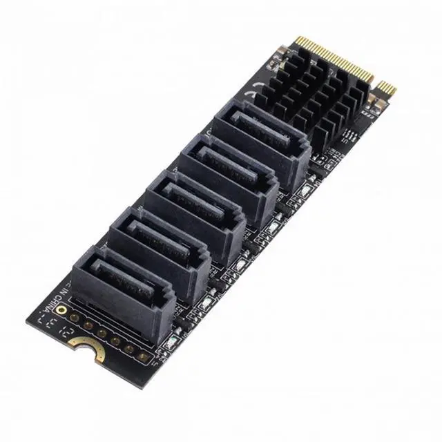 Alt view image 7 of 7 - CY NGFF NVME M-Key PCI Express to SATA 3.0 6Gbps 5 Ports Adapter Converter Hard Drive Extension Card JMB585 2280