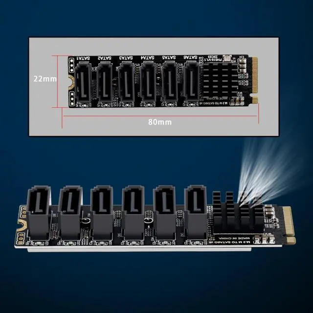 Alt view image 6 of 7 - CY NGFF NVME M-Key PCI Express to SATA 3.0 6Gbps 6 Ports Adapter Converter Hard Drive Extension Card 2280