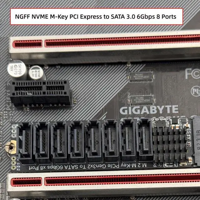 Alt view image 2 of 7 - CY NGFF NVME M-Key PCI Express to SATA 3.0 6Gbps 8 Ports Adapter Converter Hard Drive Extension Card 2280