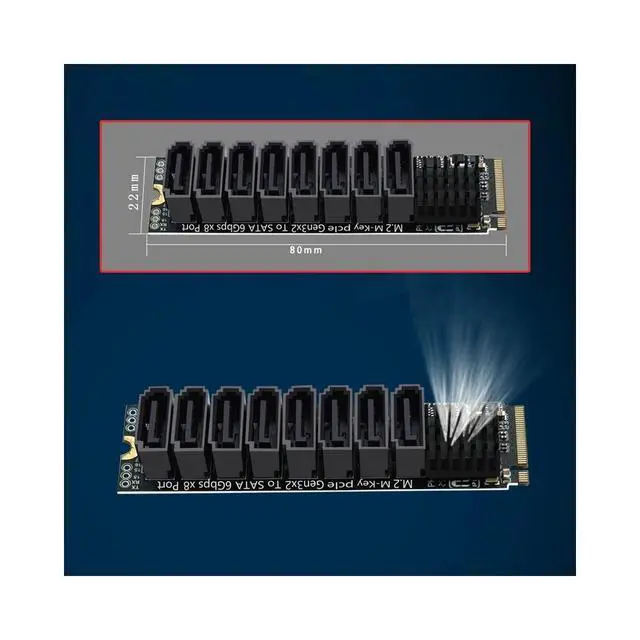 Alt view image 7 of 7 - CY NGFF NVME M-Key PCI Express to SATA 3.0 6Gbps 8 Ports Adapter Converter Hard Drive Extension Card 2280