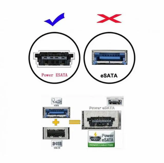 Alt view image 6 of 7 - CY 50cm Dual Power 12V and 5V eSATAp Power ESATA USB 2.0 combo to 22Pin SATA cable for 2.5" 3.5" Hard Disk Drive