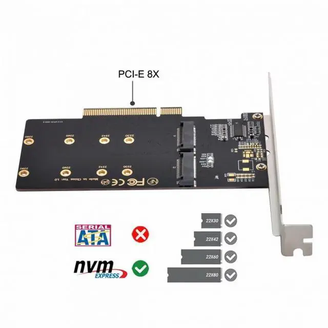 Alt view image 6 of 7 - CY Dual 2X NVME M.2 AHCI to PCIE Express 3.0 Gen3 X8 X16 Raid Card VROC Raid0 Hyper Adapter