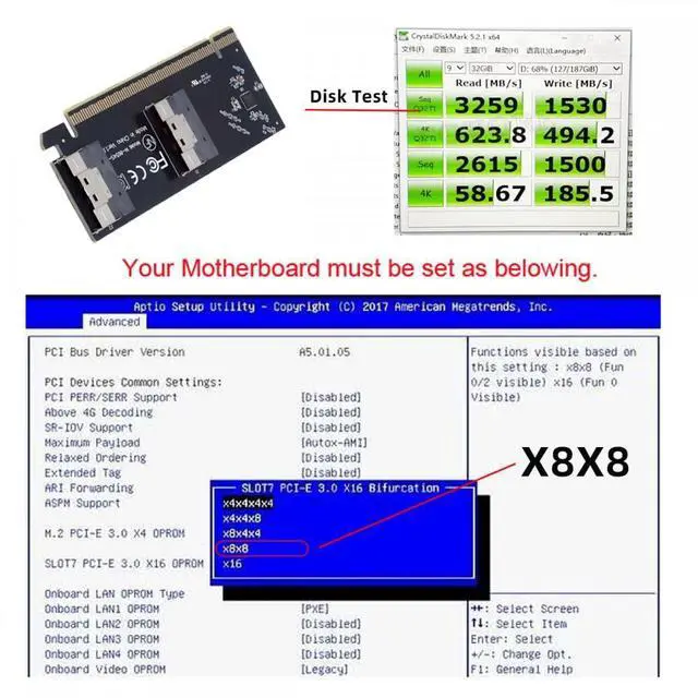 Alt view image 2 of 7 - CY Low Profile Slimline Dual SFF-8654 8X 74Pin to PCIE 16X Express 3.0 PCIE4.0 Raid Card VROC Raid0 Hyper Adapter
