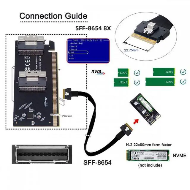 Alt view image 3 of 7 - CY Low Profile Slimline Dual SFF-8654 8X 74Pin to PCIE 16X Express 3.0 PCIE4.0 Raid Card VROC Raid0 Hyper Adapter
