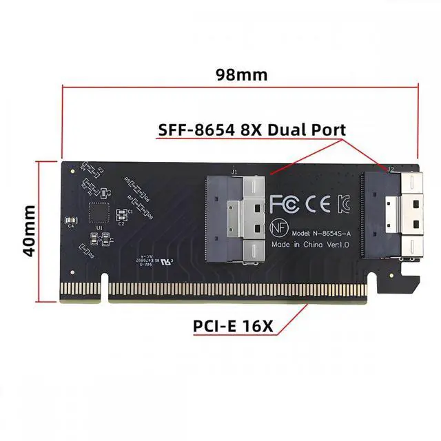 Alt view image 6 of 7 - CY Low Profile Slimline Dual SFF-8654 8X 74Pin to PCIE 16X Express 3.0 PCIE4.0 Raid Card VROC Raid0 Hyper Adapter