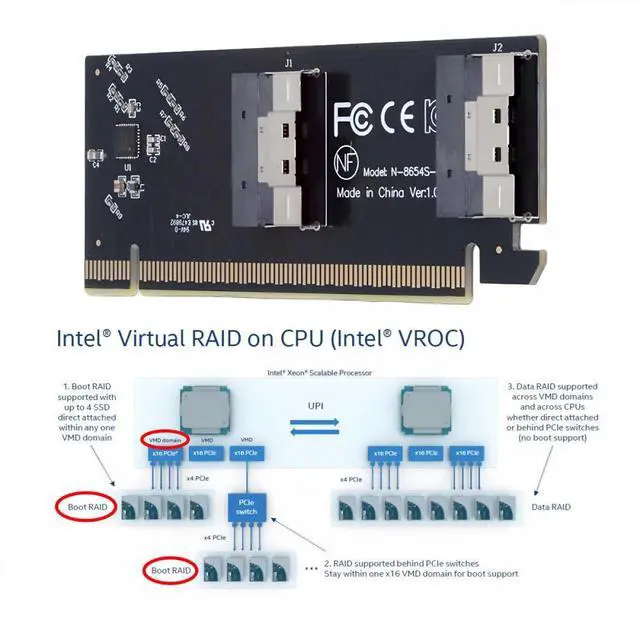 Alt view image 4 of 7 - CY Low Profile Slimline Dual SFF-8654 8X 74Pin to PCIE 16X Express 3.0 PCIE4.0 Raid Card VROC Raid0 Hyper Adapter