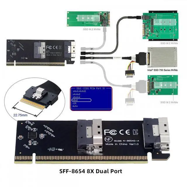 Alt view image 7 of 7 - CY Low Profile Slimline Dual SFF-8654 8X 74Pin to PCIE 16X Express 3.0 PCIE4.0 Raid Card VROC Raid0 Hyper Adapter