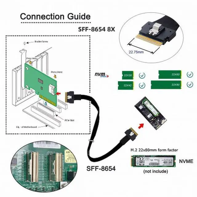 Alt view image 3 of 7 - CY Dual Slimline SFF-8654 8X 2 NVME to PCIE Express 3.0 4.0 Raid Card VROC Raid0 Hyper Adapter