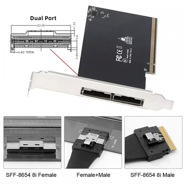 Alt view image 2 of 7 - CY External Slimline Dual SFF-8654 8X 74Pin to PCIE 16X Express 3.0 PCIE4.0 Raid Card VROC Raid0 Hyper Adapter