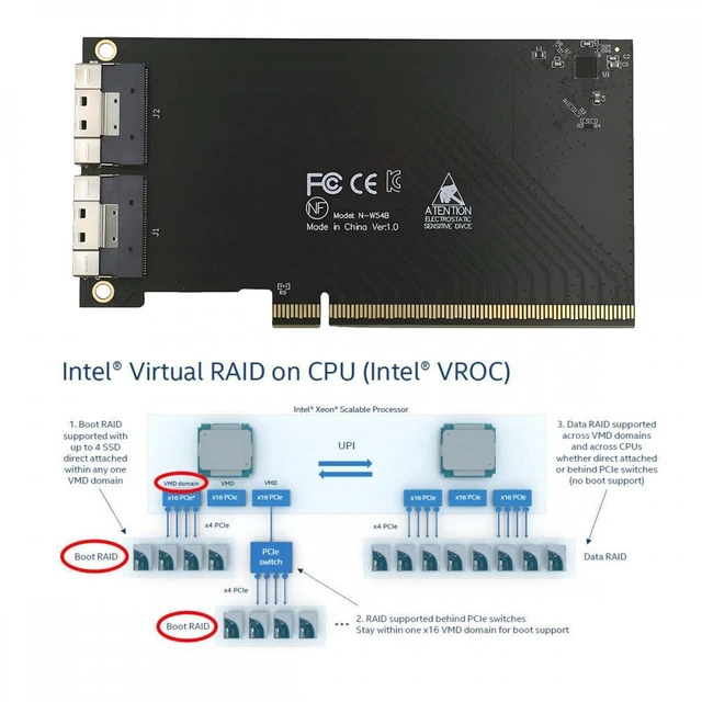 Alt view image 3 of 7 - CY External Slimline Dual SFF-8654 8X 74Pin to PCIE 16X Express 3.0 PCIE4.0 Raid Card VROC Raid0 Hyper Adapter