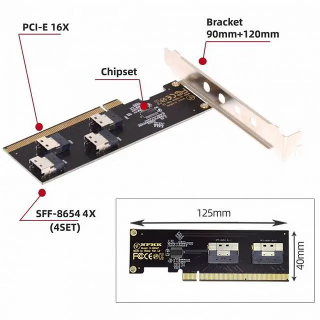 Alt view image 5 of 7 - CY Four Slimline SFF-8654 4X 4 NVME to PCIE Express 3.0 4.0 Raid Card VROC Raid0 Hyper Adapter