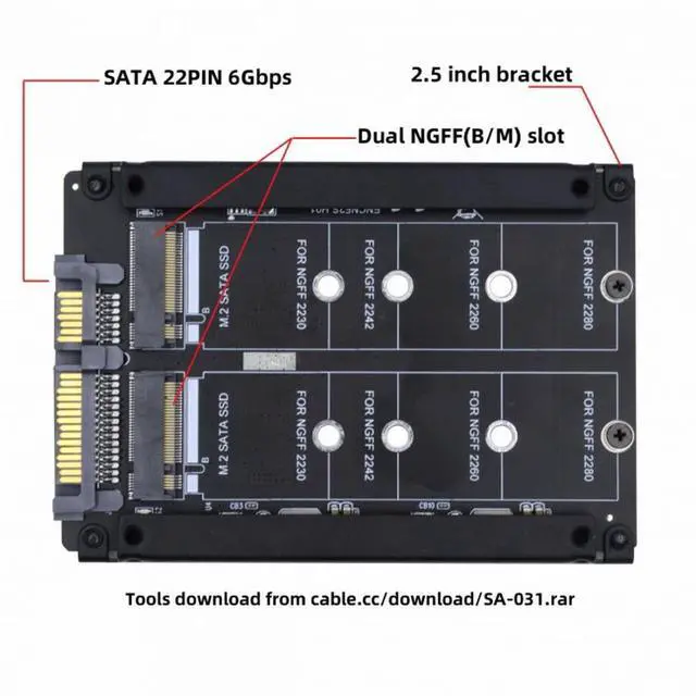 Alt view image 5 of 7 - CY Dual NGFF B+M Key M.2 SSD Card JBOD Raid0 Span Bridge to 2.5inch SATA Combo HDD Disk Drive Enclosure