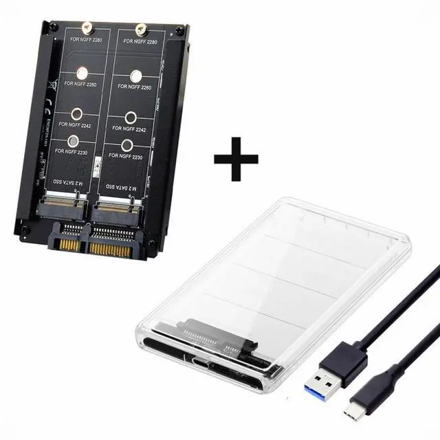 Alt view image 2 of 7 - CY Dual NGFF B+M-Key M.2 SSD Card JBOD Raid0 Span Bridge to USB3.0 Type-C USB-C 2.5inch SATA Combo Enclosure