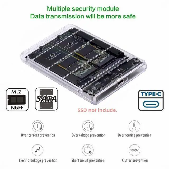 Alt view image 3 of 7 - CY Dual NGFF B+M-Key M.2 SSD Card JBOD Raid0 Span Bridge to USB3.0 Type-C USB-C 2.5inch SATA Combo Enclosure