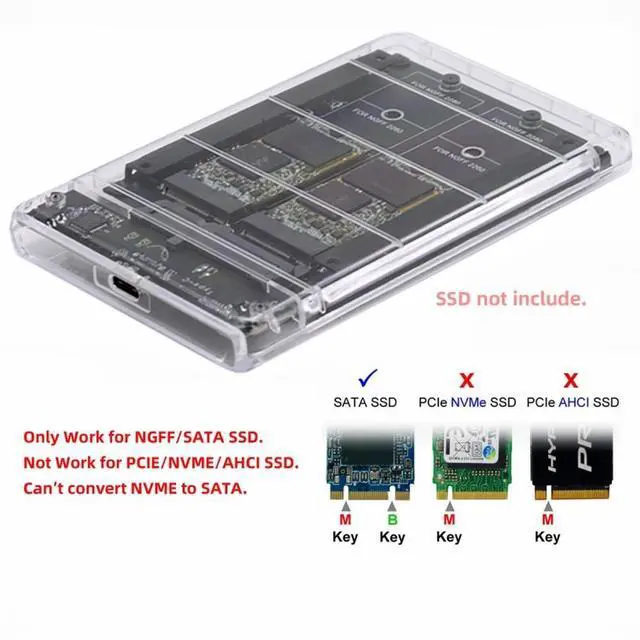 Alt view image 4 of 7 - CY Dual NGFF B+M-Key M.2 SSD Card JBOD Raid0 Span Bridge to USB3.0 Type-C USB-C 2.5inch SATA Combo Enclosure