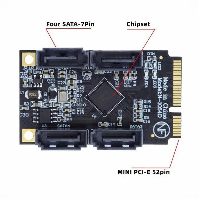 Alt view image 3 of 7 - CY Mini PCI-E PCI Express to SATA 3.0 Four Ports Adapter Converter 6Gbps Hard Drive Extension Card for SSD