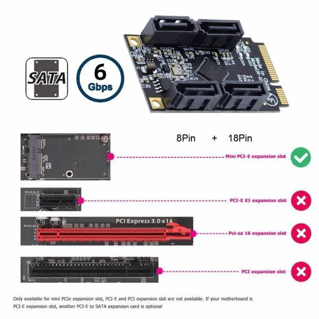 Alt view image 5 of 7 - CY Mini PCI-E PCI Express to SATA 3.0 Four Ports Adapter Converter 6Gbps Hard Drive Extension Card for SSD