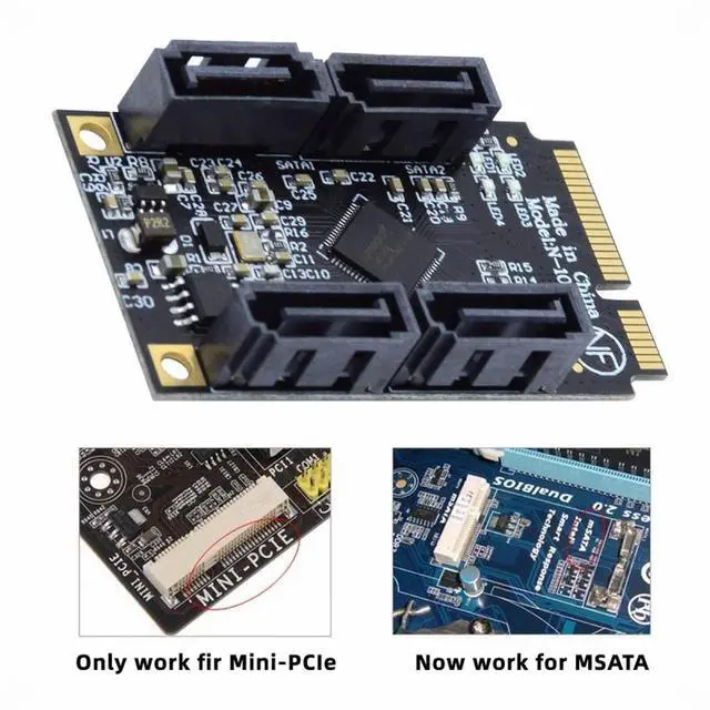 Alt view image 6 of 7 - CY Mini PCI-E PCI Express to SATA 3.0 Four Ports Adapter Converter 6Gbps Hard Drive Extension Card for SSD