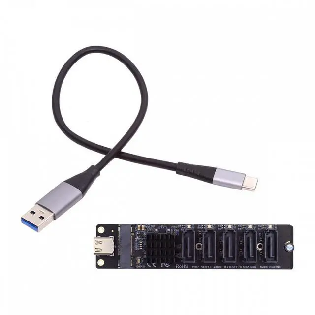 Alt view image 2 of 7 - CY 10Gbps USB-C Type-C to NGFF Key B+M SATA 6Gbps 5 Ports Adapter Converter PM Port Multiplier Selector JMB575 JMS580