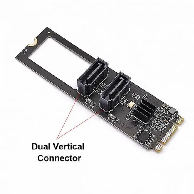 Alt view image 6 of 7 - CY NGFF Key B+M PCI Express to SATA 3.0 6Gbps Dual Ports Vertical Adapter Converter Hard Drive Extension Card JMB582 2280