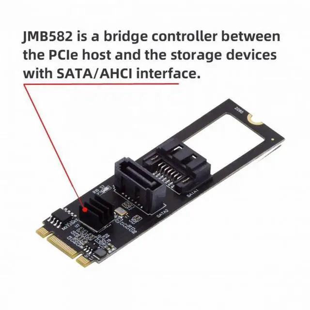Alt view image 6 of 7 - CY NGFF Key B+M PCI Express to SATA 3.0 6Gbps Dual Ports Vertical Horizontal Adapter Converter Hard Drive Extension Card JMB582 2280