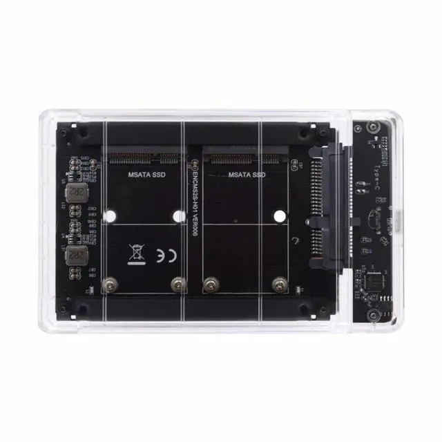 Main image of CY Dual MSATA Mini-SATA SSD Card JBOD Raid0 Span Bridge to USB3.0 Type-C USB-C 2.5inch SATA Combo Enclosure